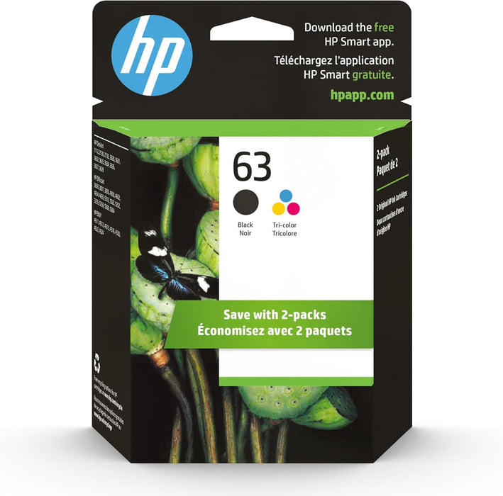 HP 63 Black & Tri-Colour Original Ink Cartridges, 2 Pack (L0R46AN)