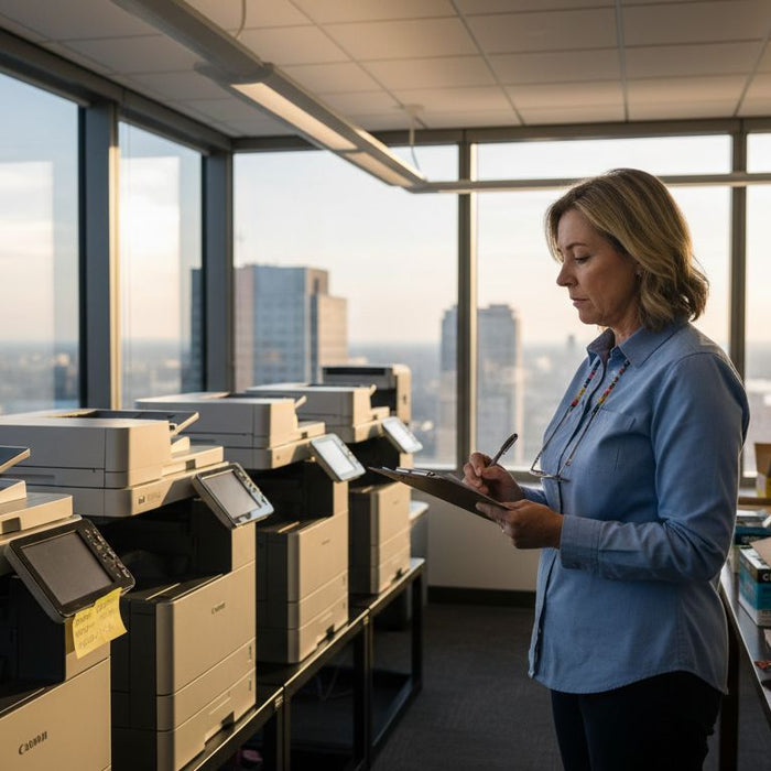 Manager checks corporate printer supplies