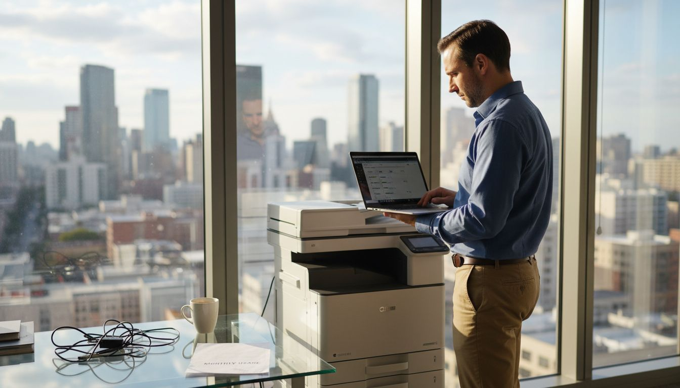 IT manager reviewing printer toner dashboard