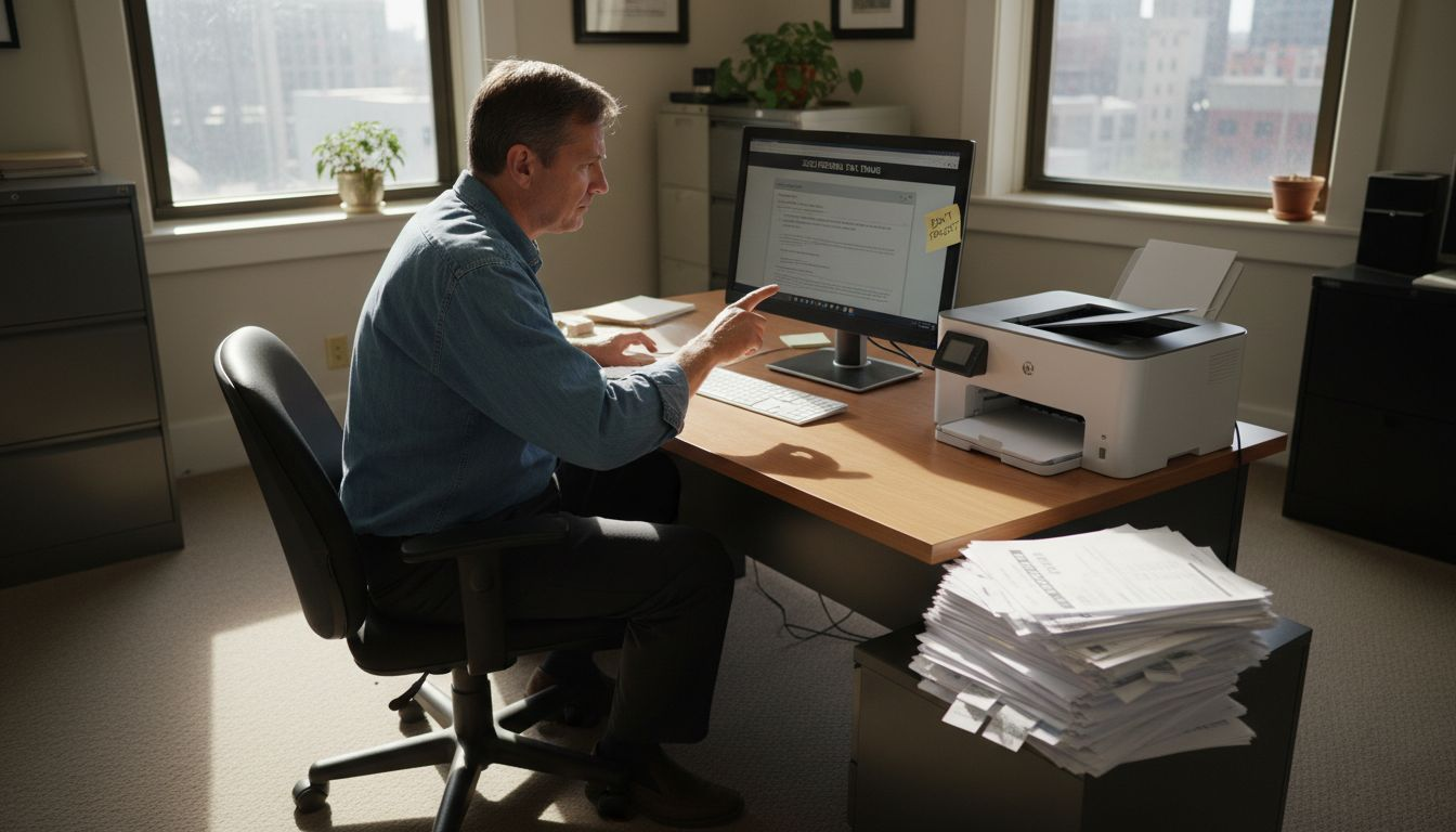 Man printing from computer in office