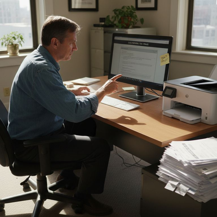 Man printing from computer in office