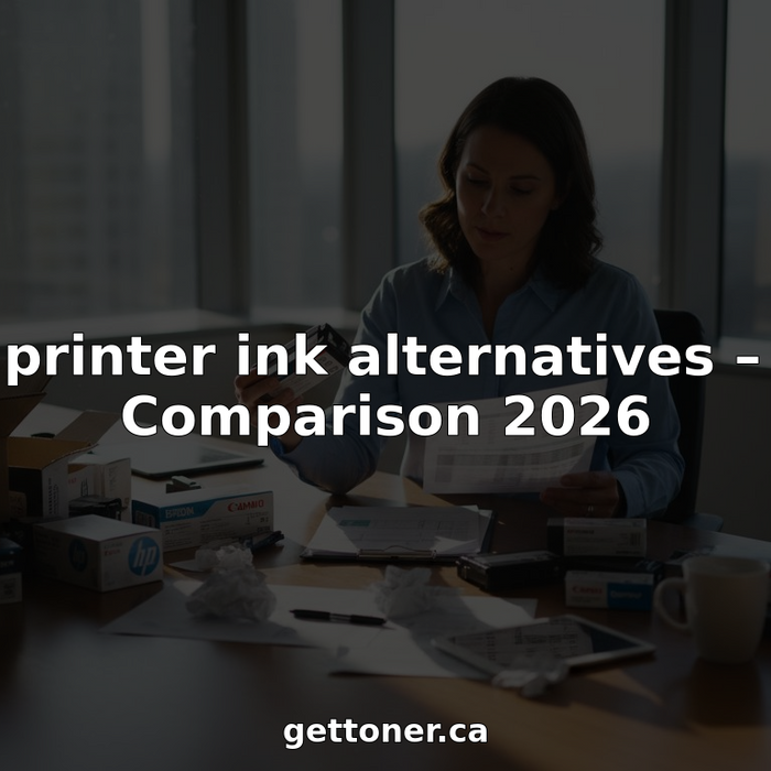 Office worker comparing printer ink alternatives