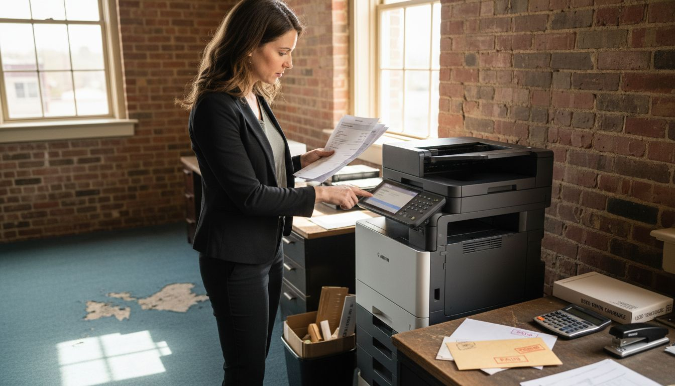Canadian SMB owner printing documents in office