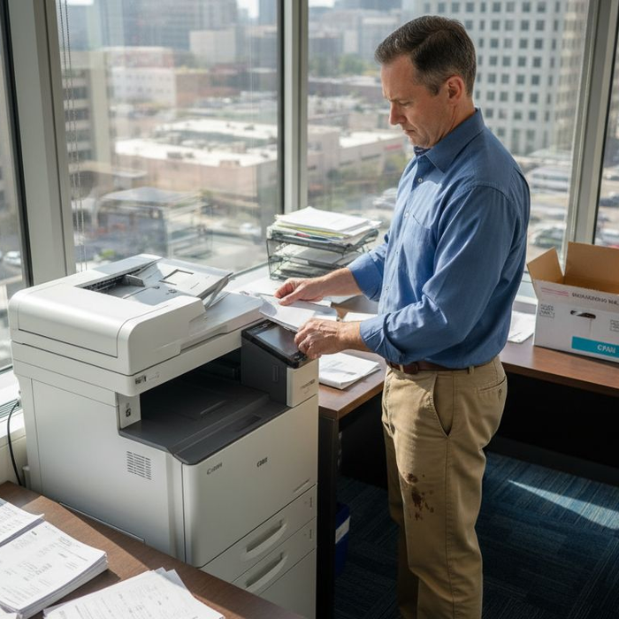 Manager using printer in small office