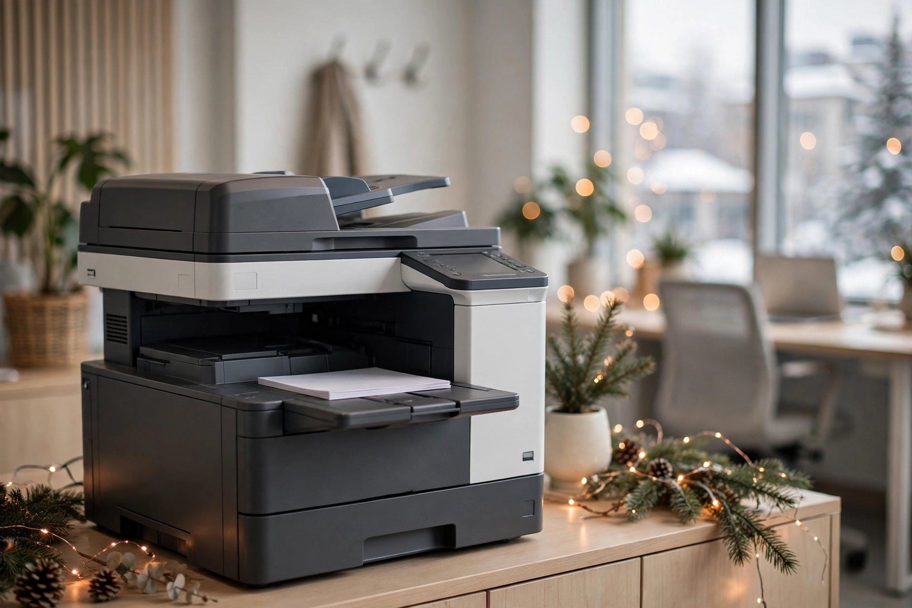 Xerox multifunction printer in a bright office at year end