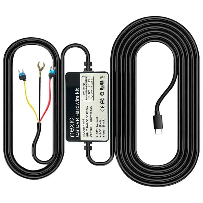 Nexio HW05 Type-C Hardwire Kit for Dash Cams - 12V/24V Continuous & Parking Mode Power