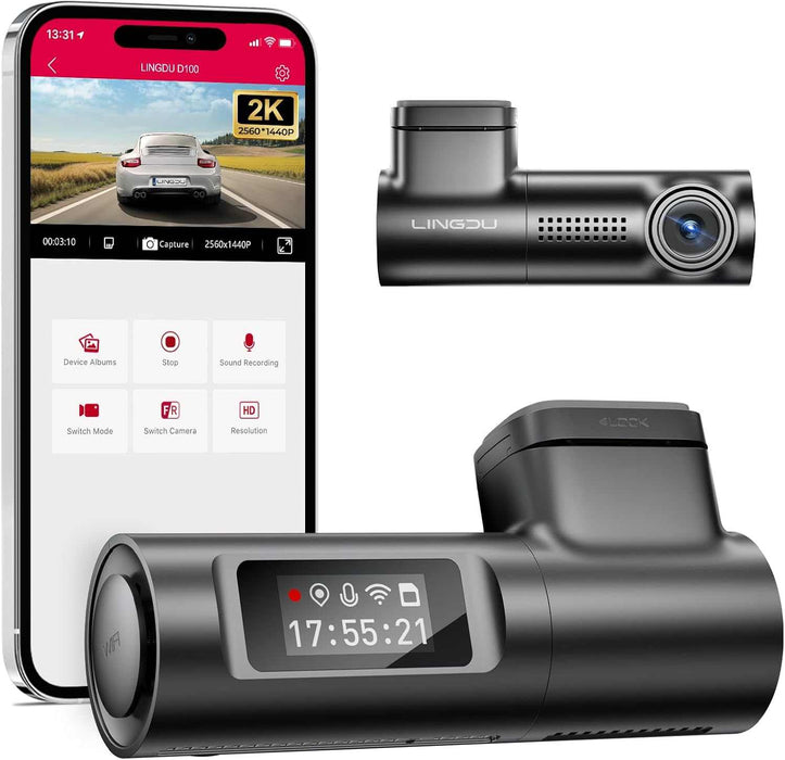 Lingdu D100 2.5K Front Dash Cam - Built-in WiFi GPS Night Vision