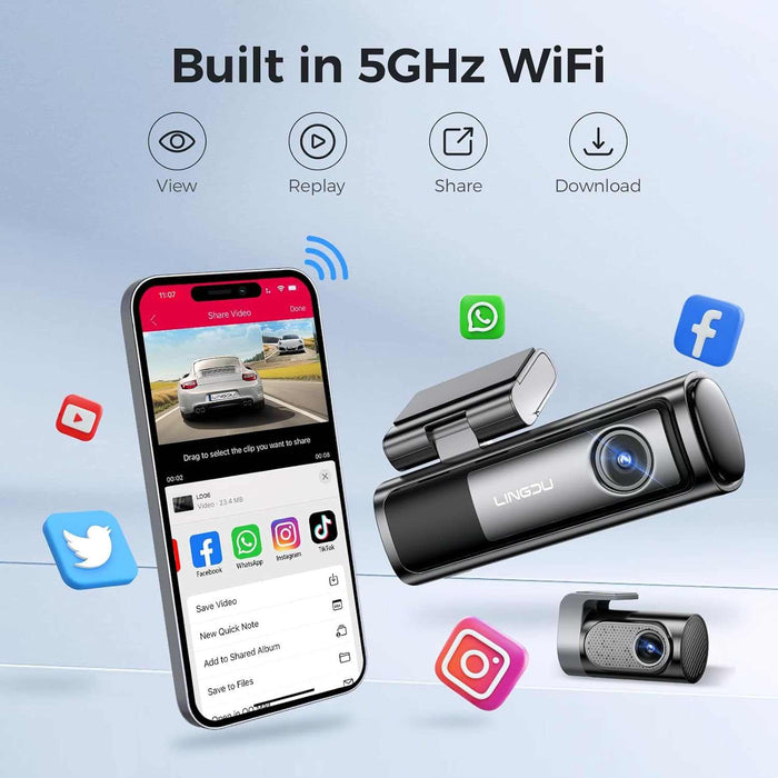 Lingdu LD06 5K Front and Rear Dash Cam - Dual Lens WiFi GPS Parking Mode