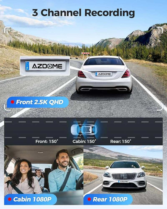 AZDOME M590 3-Channel Dash Cam WiFi GPS 4K Front + 1080P Rear + 1080P Interior