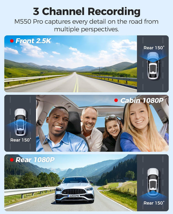AZDOME M550 Pro 4K 3 Channel Dash Cam 5GHz WiFi GPS Dash Camera Parking Mode 64GB TF Card