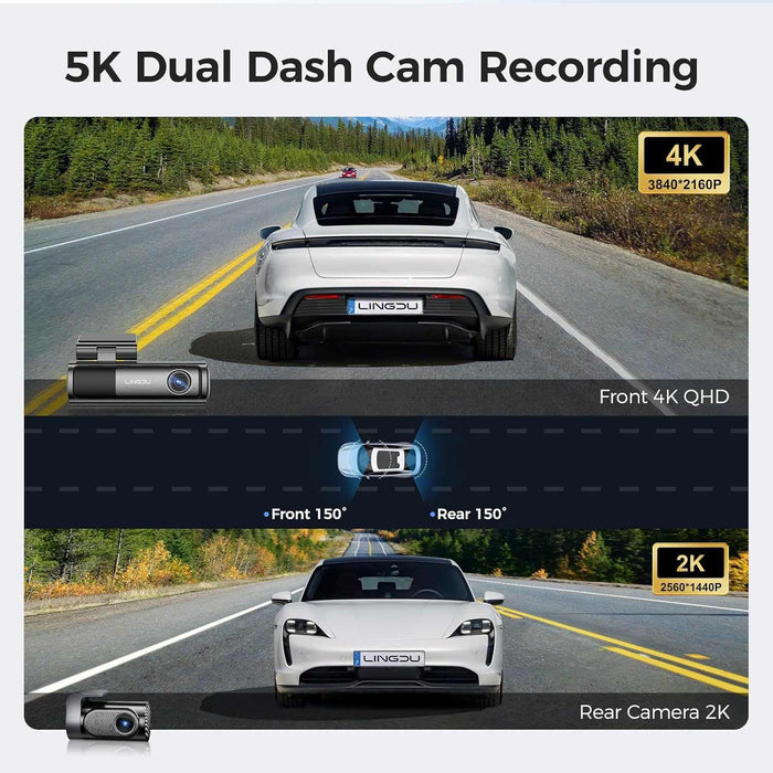 Lingdu LD06 5K Front and Rear Dash Cam - Dual Lens WiFi GPS Parking Mode