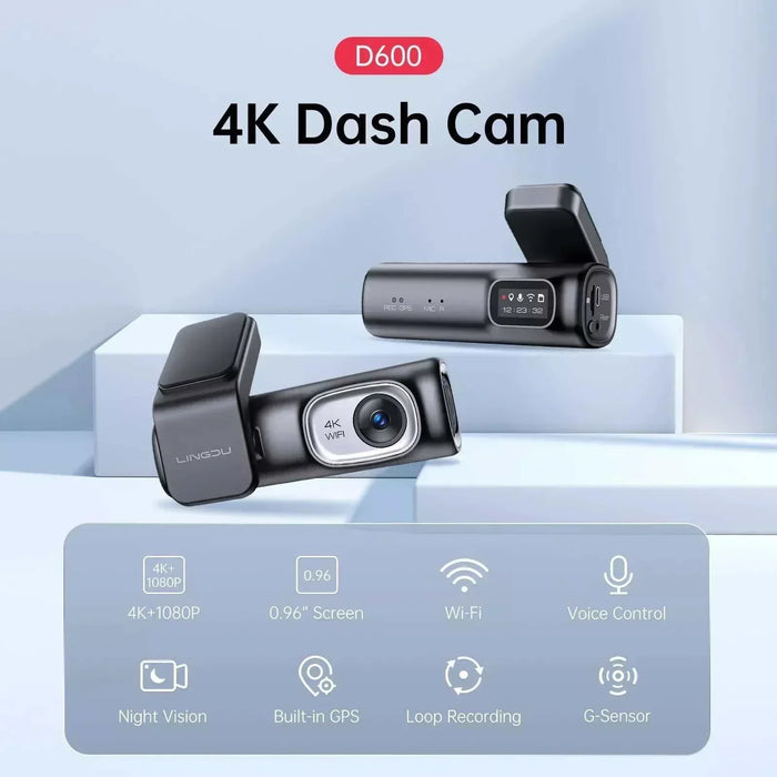 Lingdu D600 4K Front and Rear Dash Cam - 5.8GHz WiFi GPS 64GB SD Card