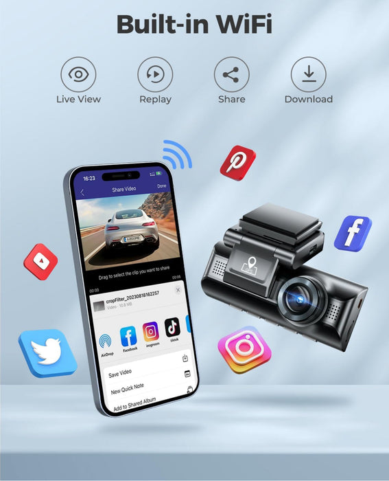 AZDOME M550 Pro 4K 3 Channel Dash Cam 5GHz WiFi GPS Dash Camera Parking Mode 64GB TF Card