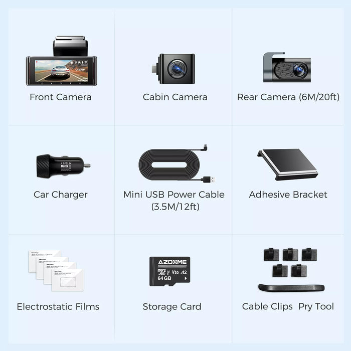 AZDOME M550 Pro 4K 3 Channel Dash Cam 5GHz WiFi GPS Dash Camera Parking Mode 64GB TF Card