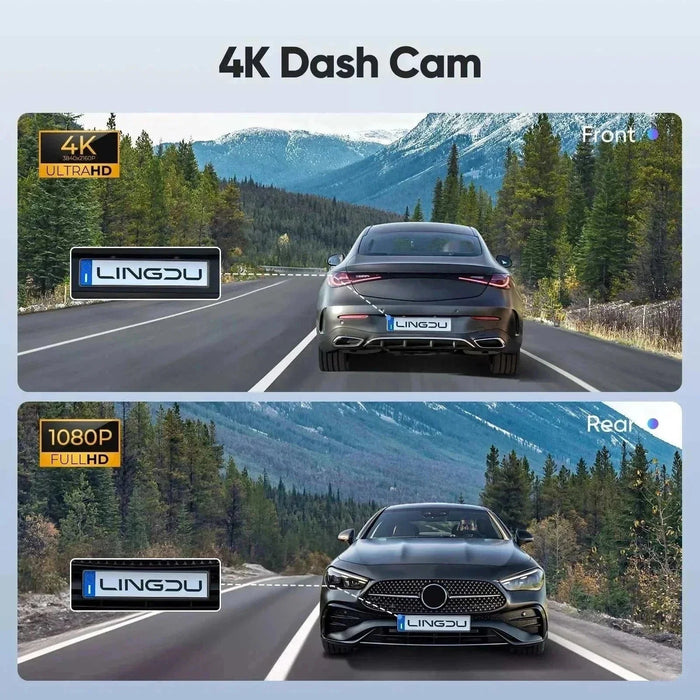 Lingdu D600 4K Front and Rear Dash Cam - 5.8GHz WiFi GPS 64GB SD Card