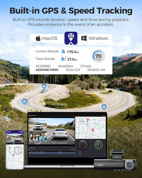 AZDOME M590 3-Channel Dash Cam WiFi GPS 4K Front + 1080P Rear + 1080P Interior