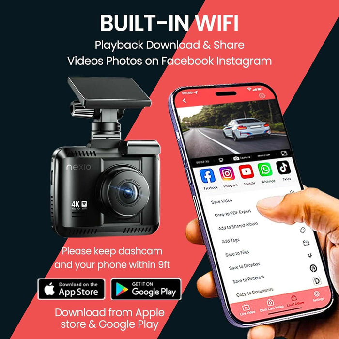 Nexio 4K Front and Rear Dash cam Sony Starvis lense WiFi GPS Builtin 64GB Inc ADAS built-in