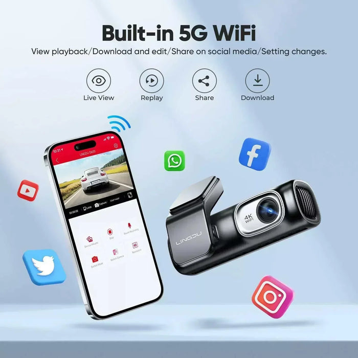 Lingdu D600 4K Front and Rear Dash Cam - 5.8GHz WiFi GPS 64GB SD Card