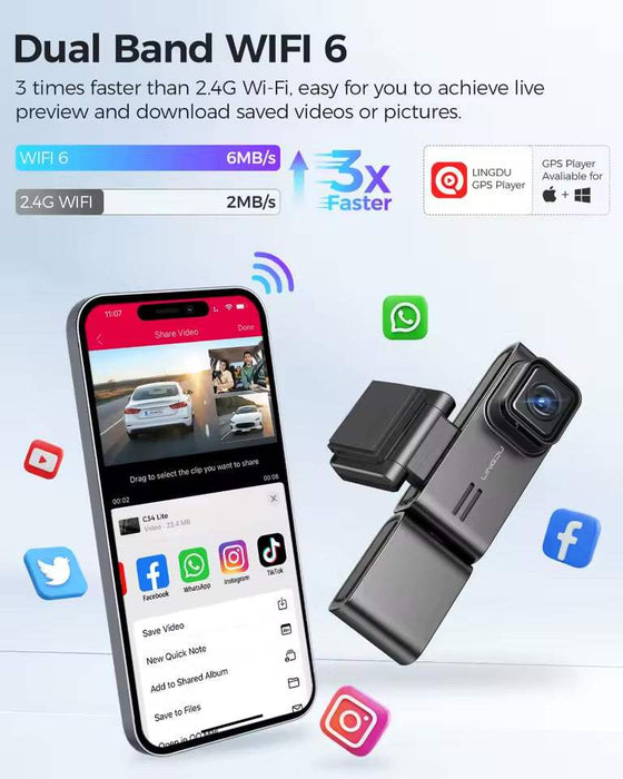 Lingdu C34 4K 3 channel Dash cam builtin wifi GPS