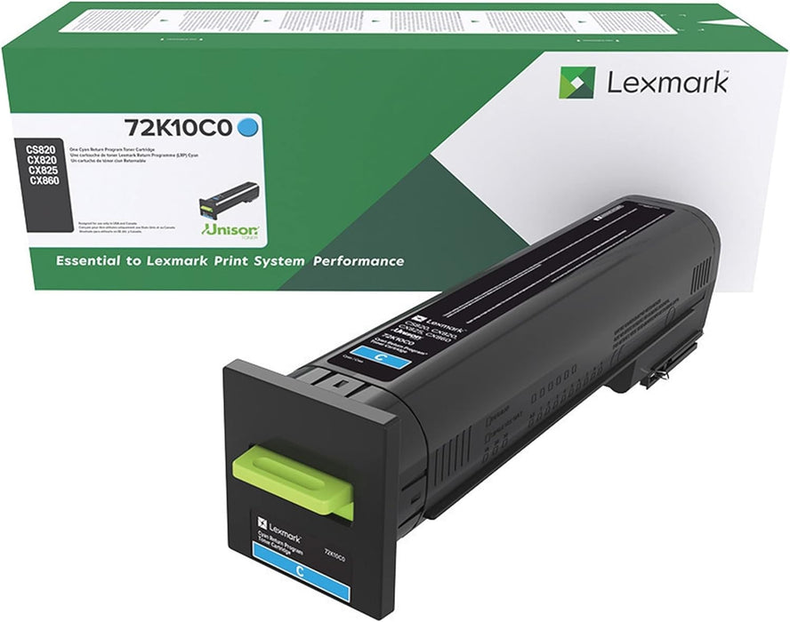 Lexmark CS820, CX820, CX825, CX860 Cyan Return Program Toner Cartridge (72K10C0)