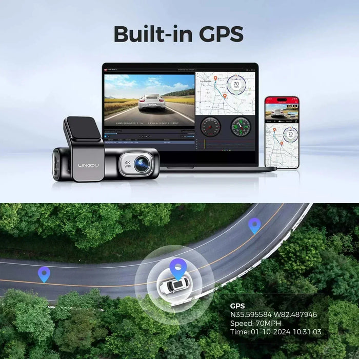 Lingdu D600 4K Front and Rear Dash Cam - 5.8GHz WiFi GPS 64GB SD Card