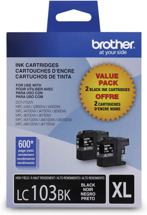Brother LC103 High-Yield Black Ink Cartridges, 2 Pack