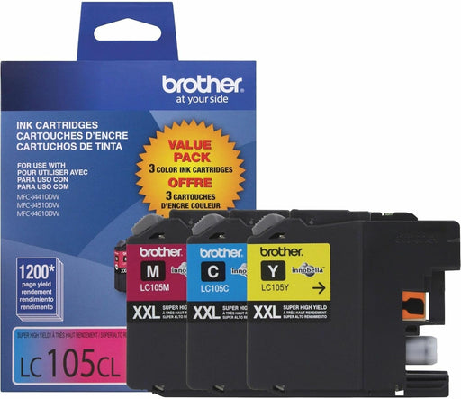Brother LC105 Super High-Yield Colour Ink Cartridges, 3 Pack