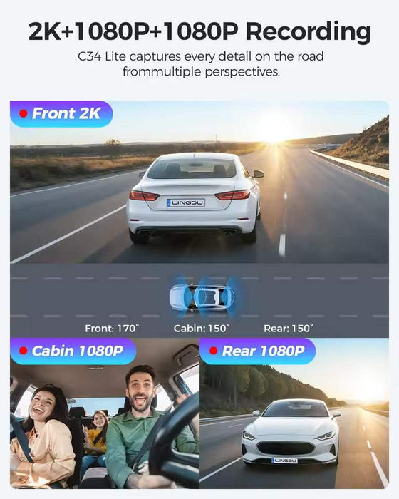 Lingdu C34 4K 3 channel Dash cam builtin wifi GPS