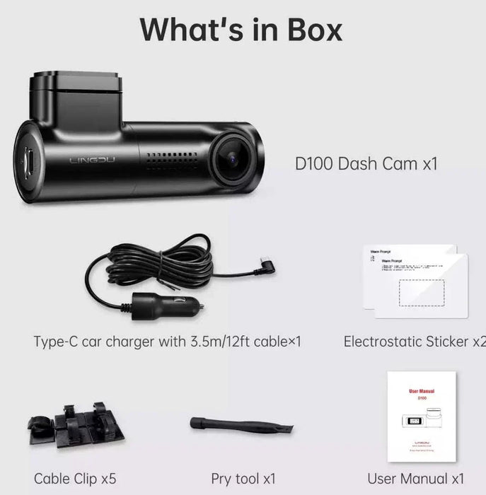 Lingdu D100 2.5K Front Dash Cam - Built-in WiFi GPS Night Vision