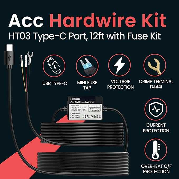 Nexio HW05 Type-C Hardwire Kit for Dash Cams - 12V/24V Continuous & Parking Mode Power