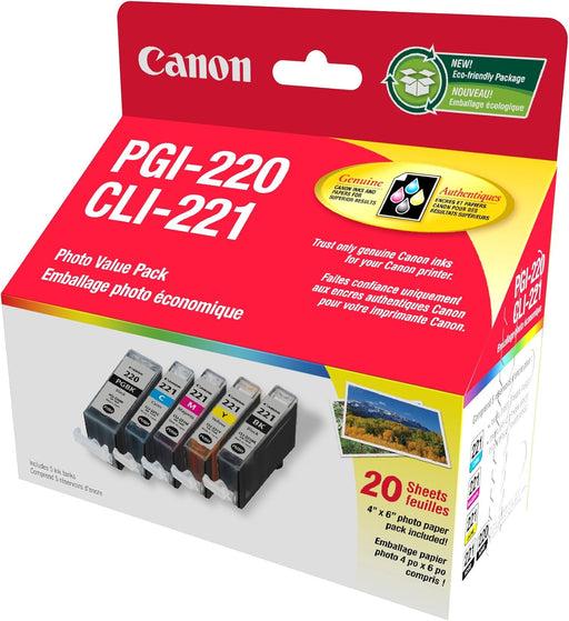 Canon PGI-220/CLI-221 Black/Colour 20-Sheet Photo Paper Value Pack (2945B007)