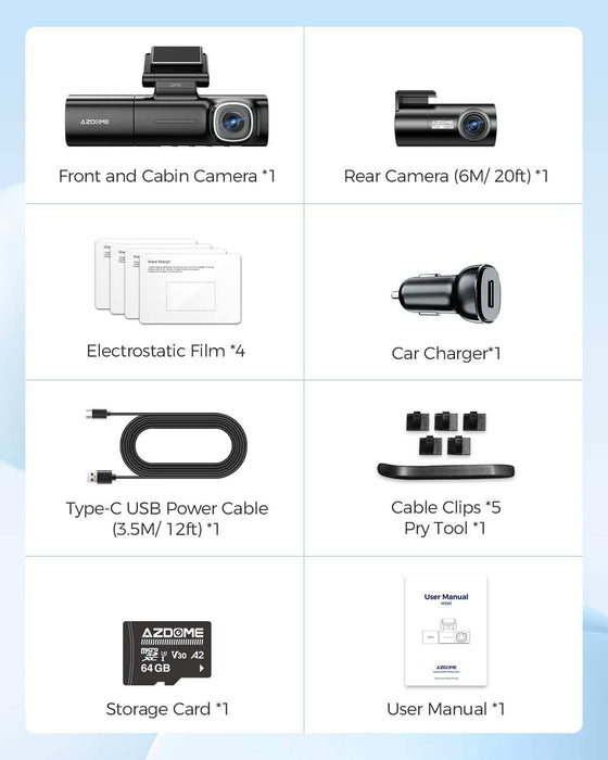 AZDOME M590 3-Channel Dash Cam WiFi GPS 4K Front + 1080P Rear + 1080P Interior