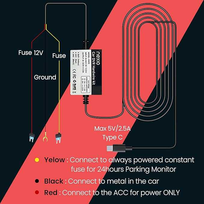 Nexio HW05 Type-C Hardwire Kit for Dash Cams - 12V/24V Continuous & Parking Mode Power