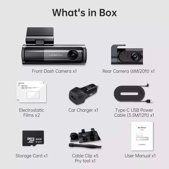 Lingdu LD06 5K Front and Rear Dash Cam - Dual Lens WiFi GPS Parking Mode