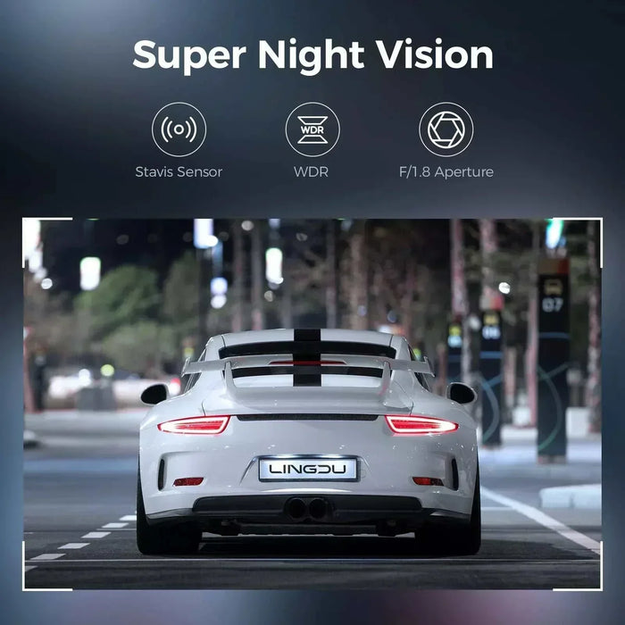 Lingdu D600 4K Front and Rear Dash Cam - 5.8GHz WiFi GPS 64GB SD Card