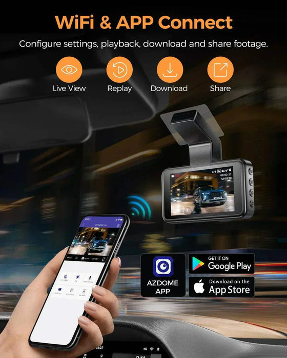 AZDOME M17 Pro dual dash cam Time Lapse Front and Rear 1080p Dual Lens Car Dashboard Camera App Control Car Camera