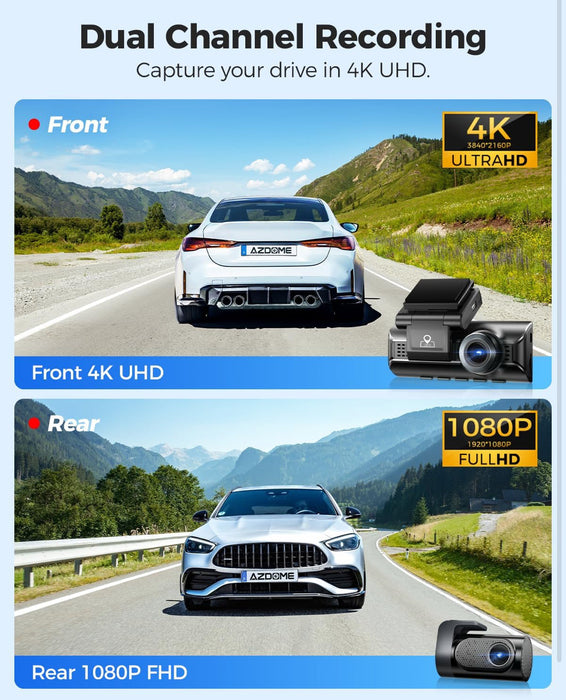 AZDOME M550 Pro 4K 3 Channel Dash Cam 5GHz WiFi GPS Dash Camera Parking Mode 64GB TF Card