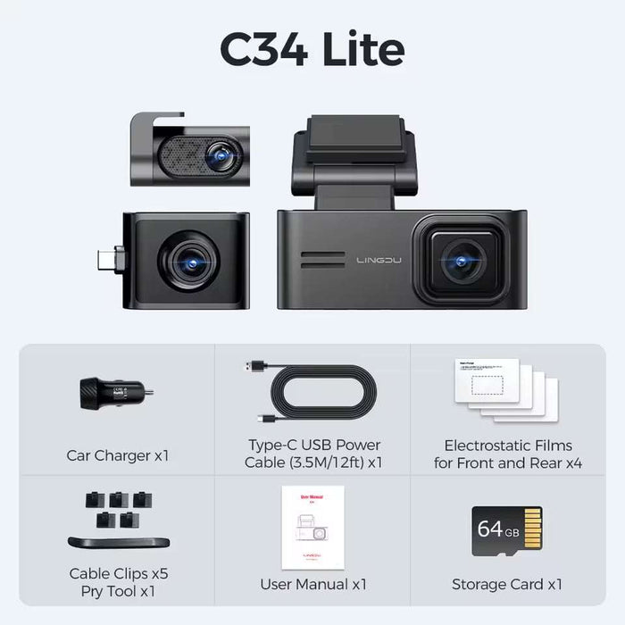 Lingdu C34 4K 3 channel Dash cam builtin wifi GPS