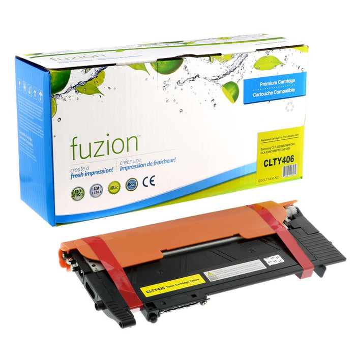 Yellow cartridge included in Fuzion CLTK406S CMYK Toner Set for Samsung CLP360 (4-Pack)