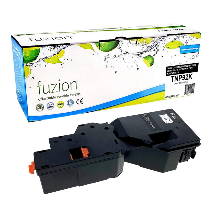 Black cartridge included in Fuzion CMYK Toner Set for bizhub C3120i (4-Pack)