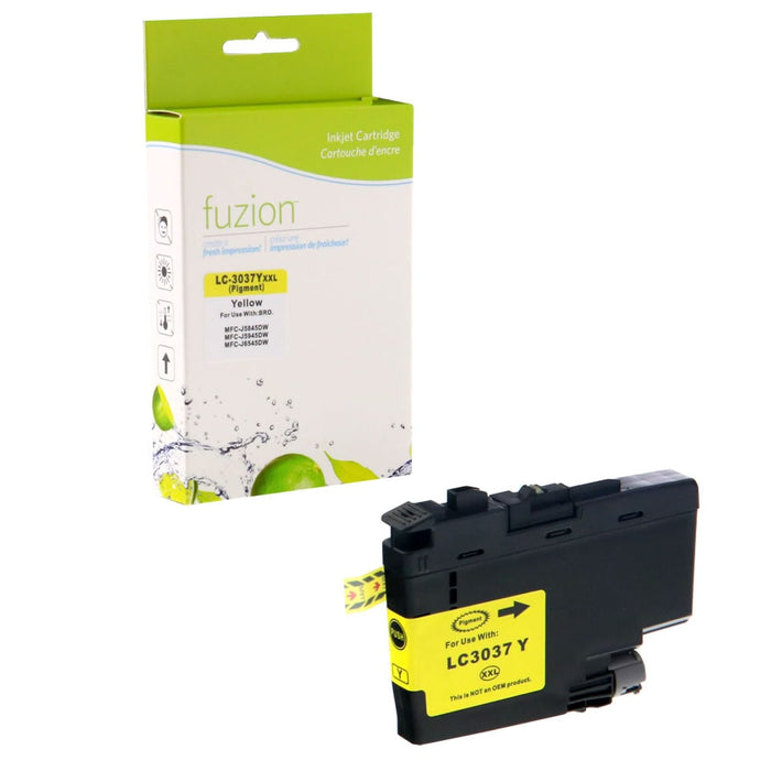 Yellow cartridge included in Fuzion High Yield LC3037 CMYK Ink Set for MFC-J5845DW (4-Pack)