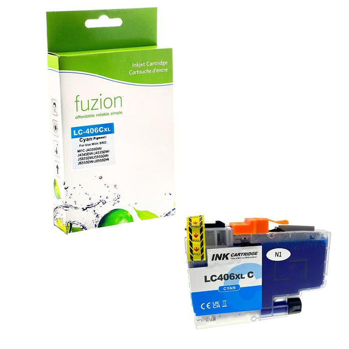 Cyan cartridge included in Fuzion LC406XLBKS CMYK Ink Set for MFC-J4335DW (4-Pack)