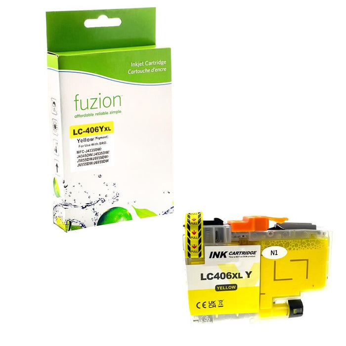 Yellow cartridge included in Fuzion LC406XLBKS CMYK Ink Set for MFC-J4335DW (4-Pack)