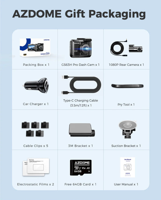 AZDOME GS63H Pro Front and Rear Dash Cam