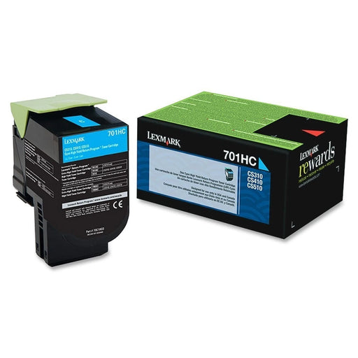 Lexmark 701HC Cyan Return Program Toner Cartridge, High Yield (70C1HC0)