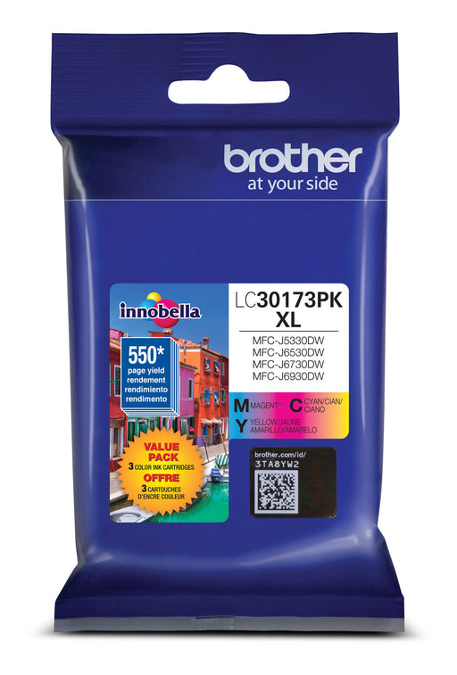 Brother LC3017 Yellow/Cyan/Magenta Ink Cartridges, High Yield, 3/Pack (LC30173PKS)